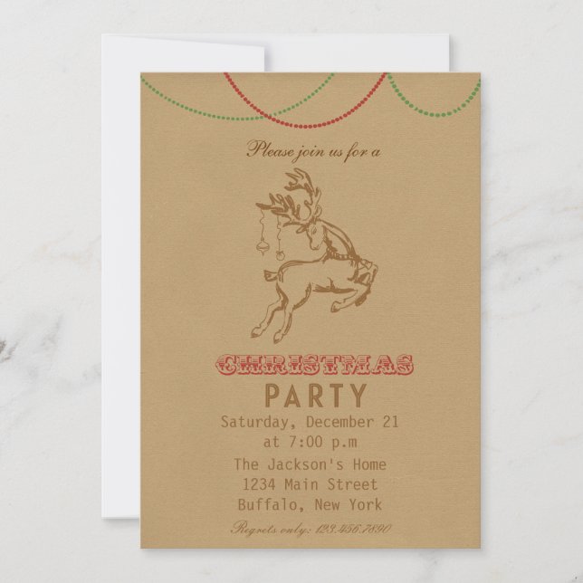 Vintage Dancing Reindeer Holiday Party Invitation (Front)