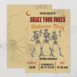 Vintage Dancing Skeleton Halloween Invitation
