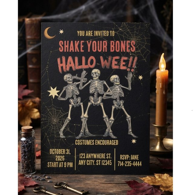 Vintage Dancing Skeleton Halloween Invitation (Creator Uploaded)