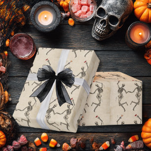 Vintage Dancing Skeleton Spooky Gothic Wrapping Paper