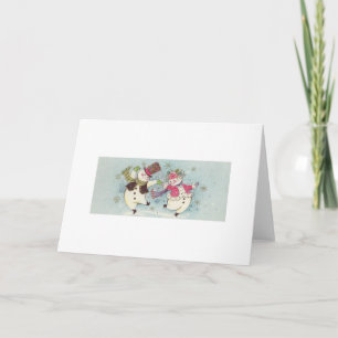Vintage Dancing Snowman Couple Holiday Card