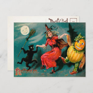 Vintage Dancing Witch Halloween Postcard