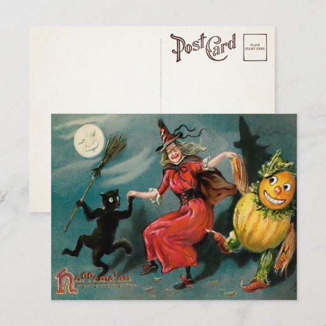 Vintage Dancing Witch Halloween Postcard (Front/Back)