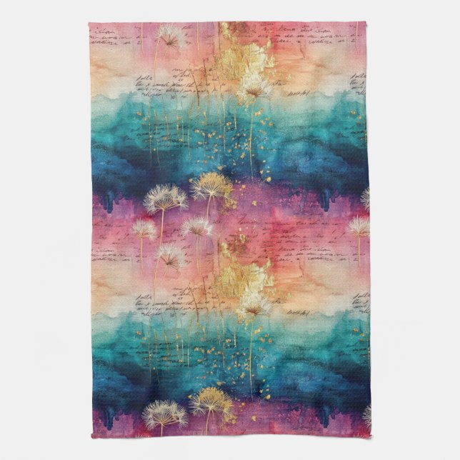 Vintage Dandelion Abstract Pattern (1) Tea Towel (Vertical)