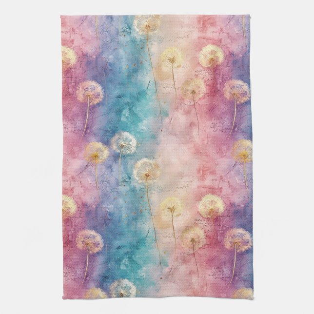 Vintage Dandelion Abstract Pattern (3) Tea Towel (Vertical)