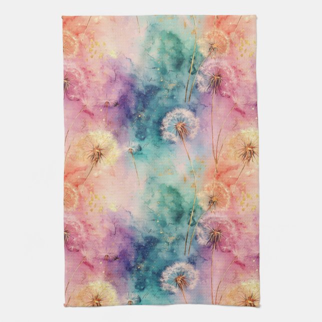 Vintage Dandelion Abstract Pattern (5) Tea Towel (Vertical)