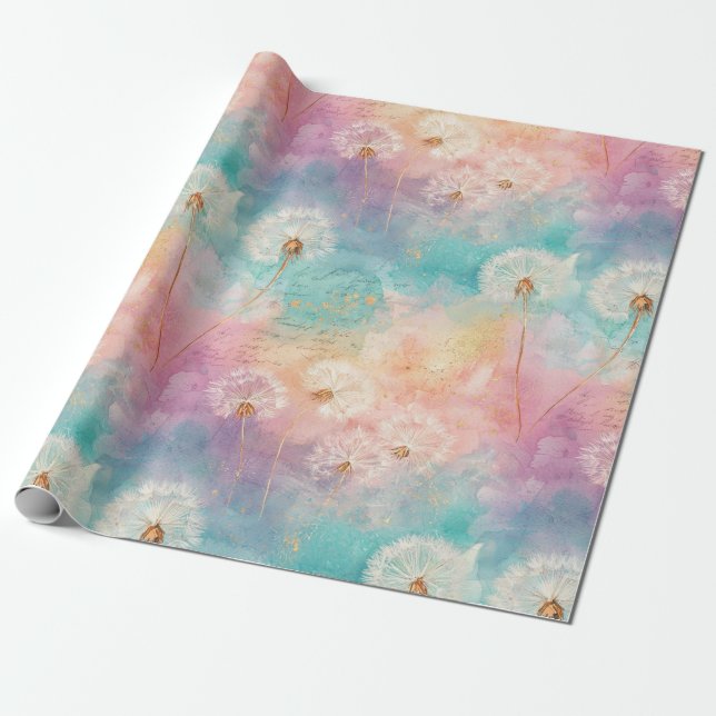 Vintage Dandelion Abstract Pattern (8) Wrapping Paper (Unrolled)