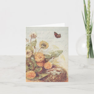 Vintage Dandelions Butterfly Bird Nest Thank You Card
