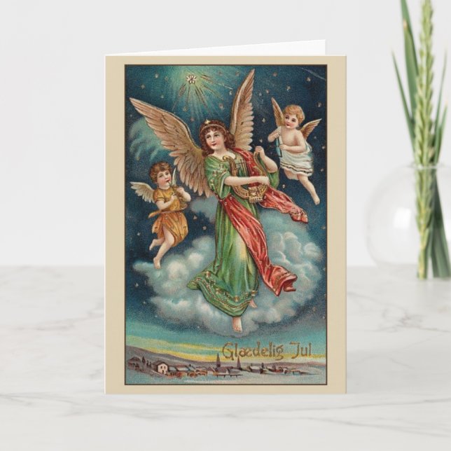 Vintage Danish Angels Glædelig Jul Christmas Card (Front)