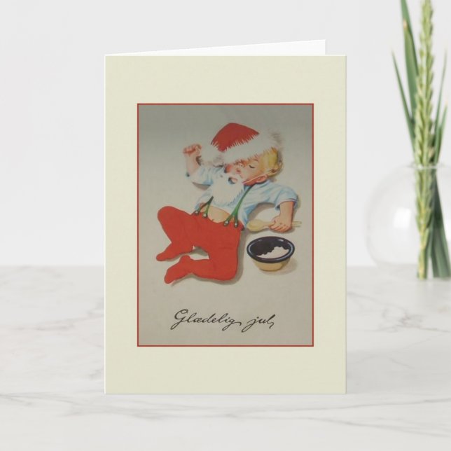 Vintage Danish Baby Glædelig Jul Christmas Card (Front)