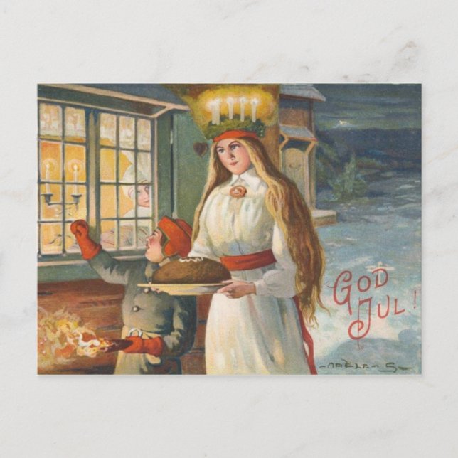 Vintage Danish Christmas God Jul Holiday Postcard (Front)