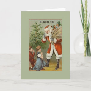 Vintage Danish Santa Glædelig Jul Christmas Card