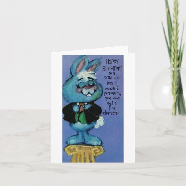 Vintage Dapper Rabbit Birthday For Son Card (Front)