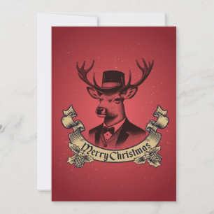 Vintage Dapper Reindeer Merry Christmas Holiday Card