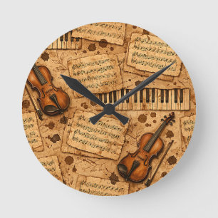 Vintage Dark Academia Aesthetic Patterns Round Clock