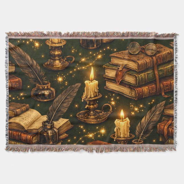 Vintage Dark Academia Magic Books  Throw Blanket (Front)