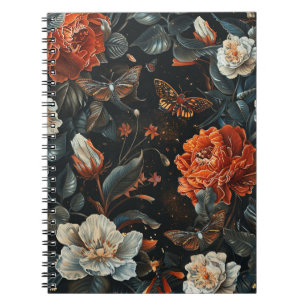 Vintage Dark Academia Orange Floral & Moth Notebook