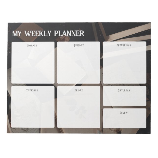 Vintage Dark Academia Weekly Planner Notepad (Front)