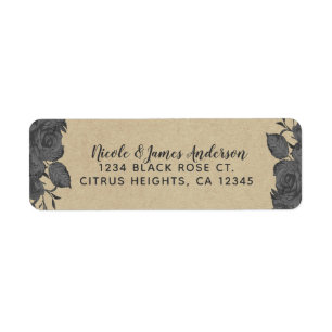 Vintage Dark Black Floral Roses & Kraft Wedding