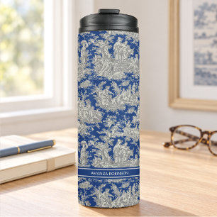 Vintage Dark Blue French Toile de Jouy Pattern Thermal Tumbler