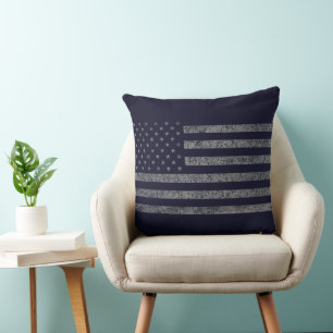 Vintage Dark Blue Grunge USA American Flag Cushion