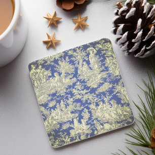Vintage Dark Blue Toile de Jouy Scenic Pastoral Stone Coaster