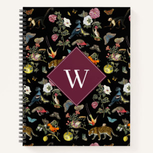 Vintage Dark Botanical Animals Forest Monogram Notebook