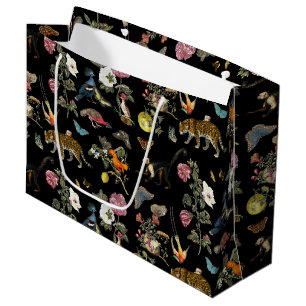 Vintage Dark Botanical Wild Animals in Forest Large Gift Bag