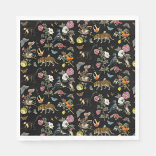 Vintage Dark Botanical Wild Animals in Forest Napkin
