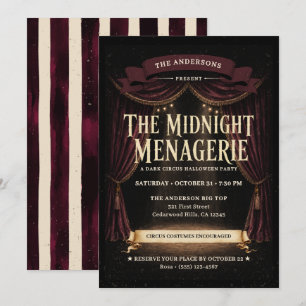 Vintage Dark Circus Halloween Party Invitation