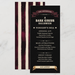 Vintage Dark Circus Halloween Party Menu