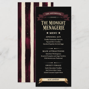 Vintage Dark Circus Halloween Party Menu
