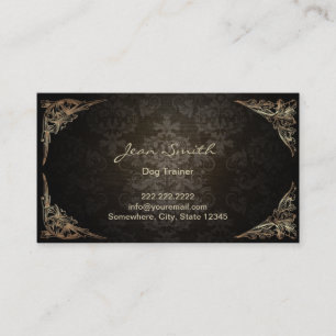 Vintage Dark Damask Dog Training Business Card