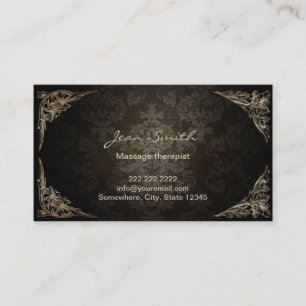 Vintage Dark Damask Massage Therapist Business Card