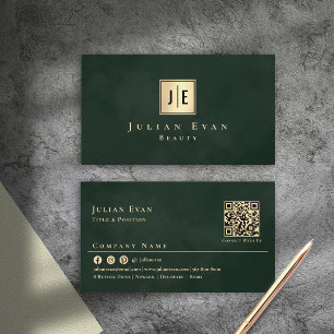 Vintage Dark Emerald Green & Gold Luxury Monogram Business Card