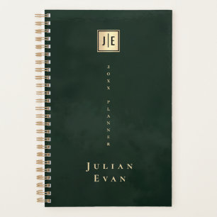 Vintage Dark Emerald Green Gold Monogram Non Dated Planner