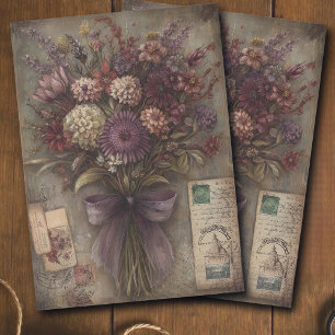 Vintage Dark Floral Bouquet Ephemera Decoupage Tissue Paper