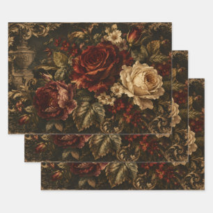 VINTAGE DARK FLORAL ENCHANTED BOTANICAL GARDEN WRAPPING PAPER SHEET