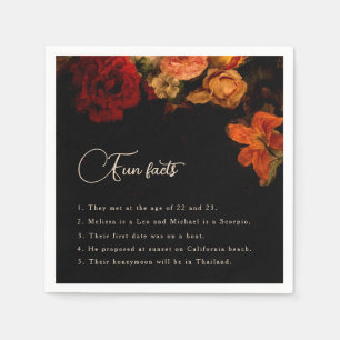 Vintage Dark Floral Fun Facts Wedding Napkin