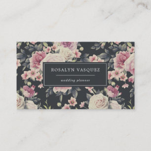Vintage Dark Floral on Black   Signature Business Card