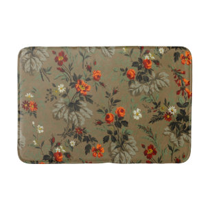 Vintage Dark Floral Orange Rose Botanical Pattern Bath Mat