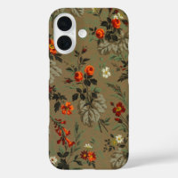 Vintage Dark Floral Orange Rose Botanical Pattern