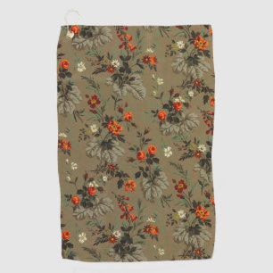 Vintage Dark Floral Orange Rose Botanical Pattern Golf Towel