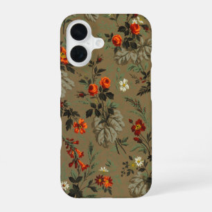 Vintage Dark Floral Orange Rose Botanical Pattern iPhone 16 Case