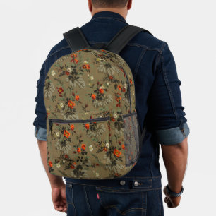 Vintage Dark Floral Orange Rose Botanical Pattern Printed Backpack