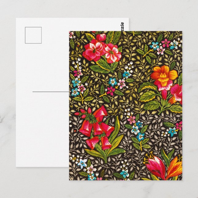 Vintage Dark Floral Toile Botanical Pattern Postcard (Front/Back)