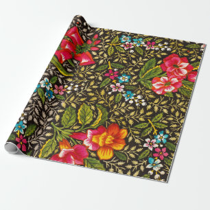 Vintage Dark Floral Toile Botanical Pattern Wrapping Paper