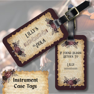 Vintage Dark Floral Viola Instrument Case Tag