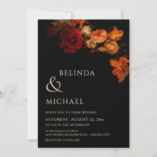 Vintage Dark Floral Wedding Invitation