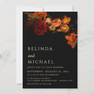 Vintage Dark Floral Wedding Invitation
